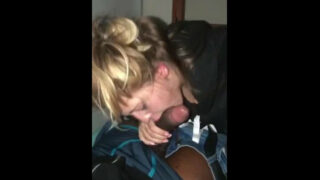 Blonde college slut sucks the big black cock of a guy from class